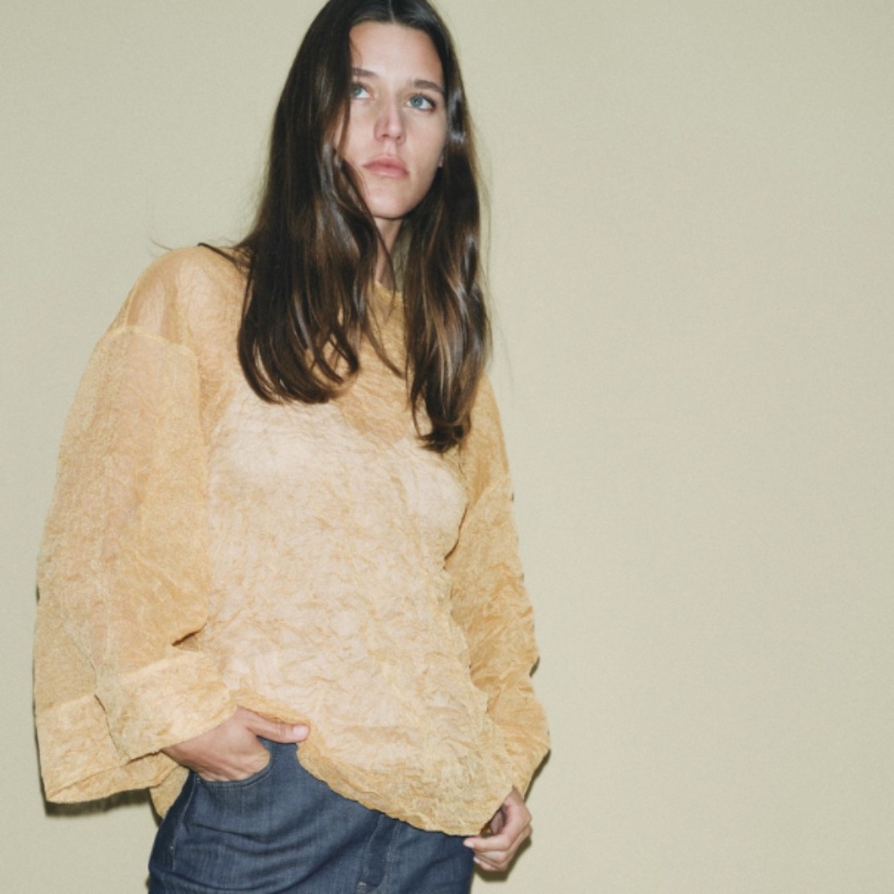 Zara Wrinkled Kimono Top Sz S Golden - Picture 2 of 8